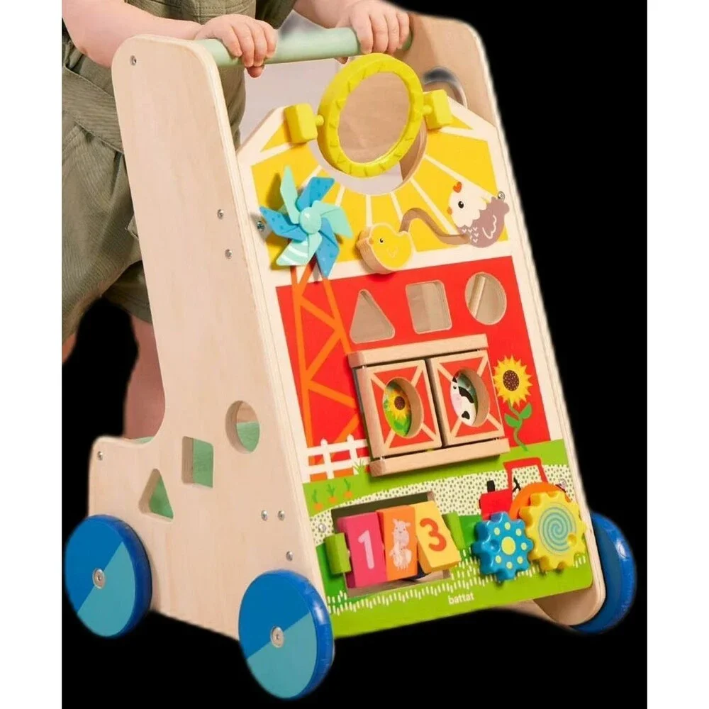 Battat Farm Footsteps Wooden Activity Baby Toddler Walker 12 Months+ NEW